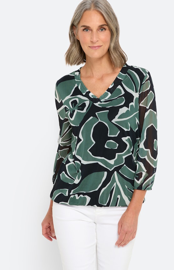 Mesh-shirt met dessin, blauw groen