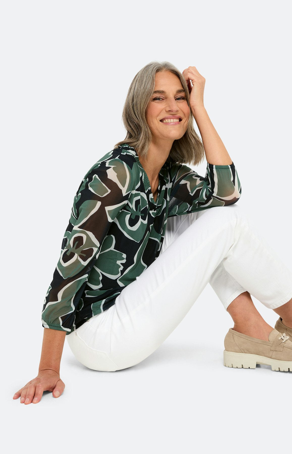 Mesh-Shirt mit All Over-Print, blau grün