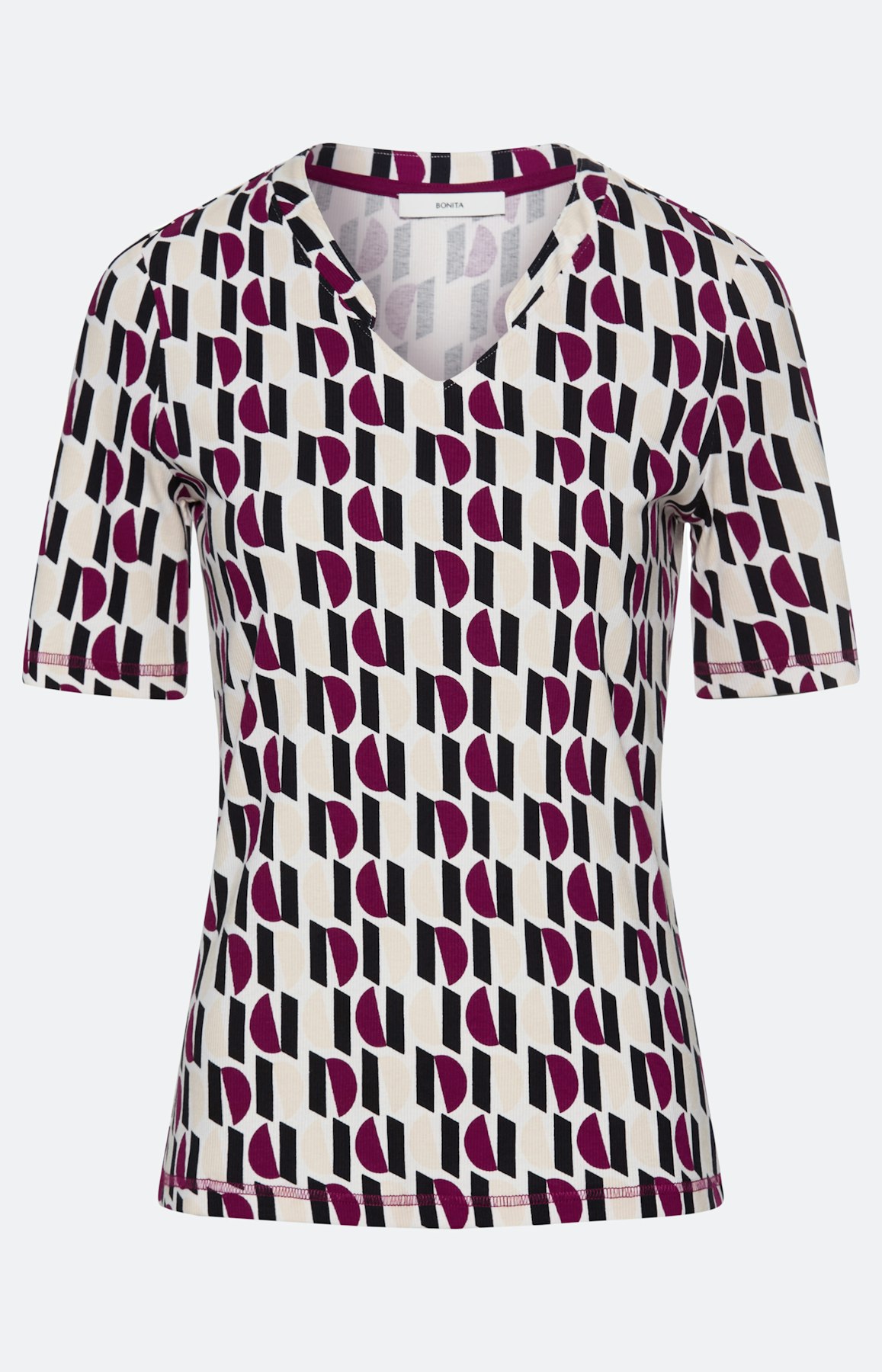 Geribd shirt met grafisch motief, wit