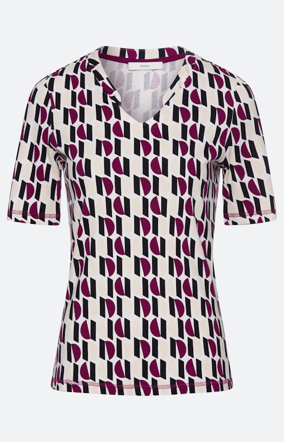 Geripptes Shirt mit Grafikmuster, weiß