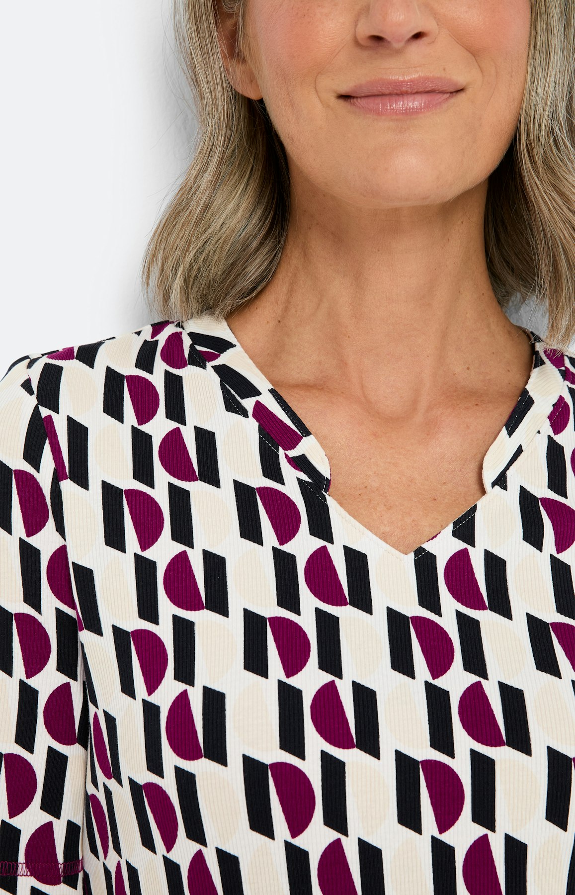 Geribd shirt met grafisch motief, wit