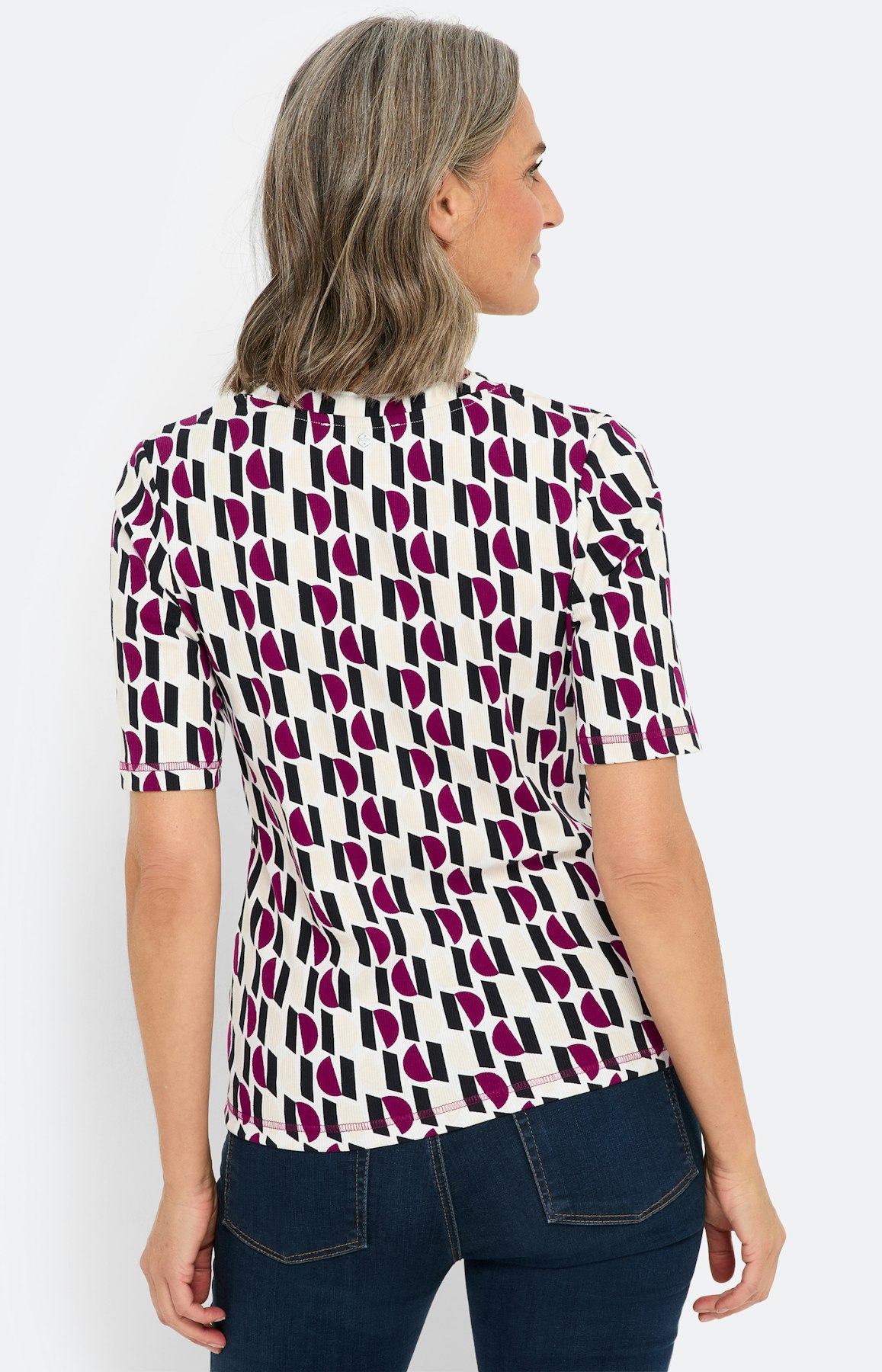 Geribd shirt met grafisch motief, wit