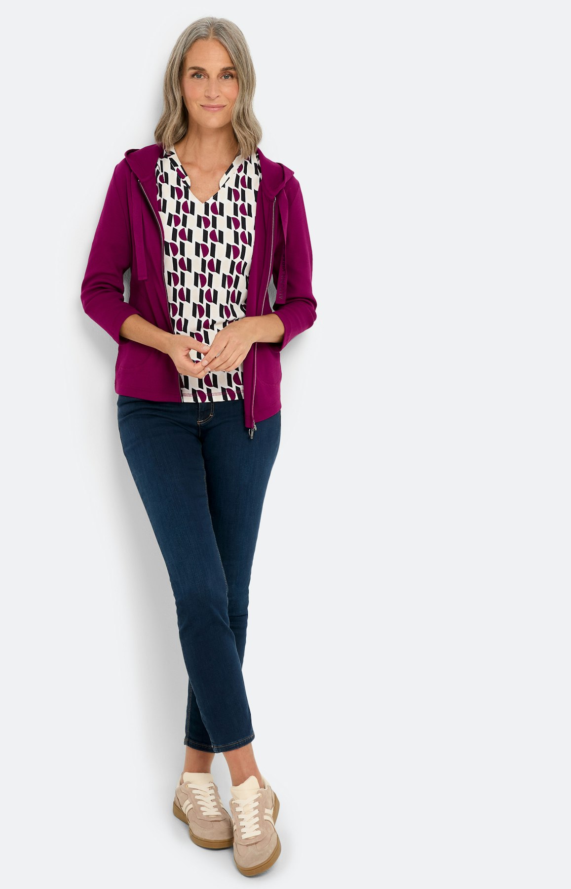 Geribd shirt met grafisch motief, wit