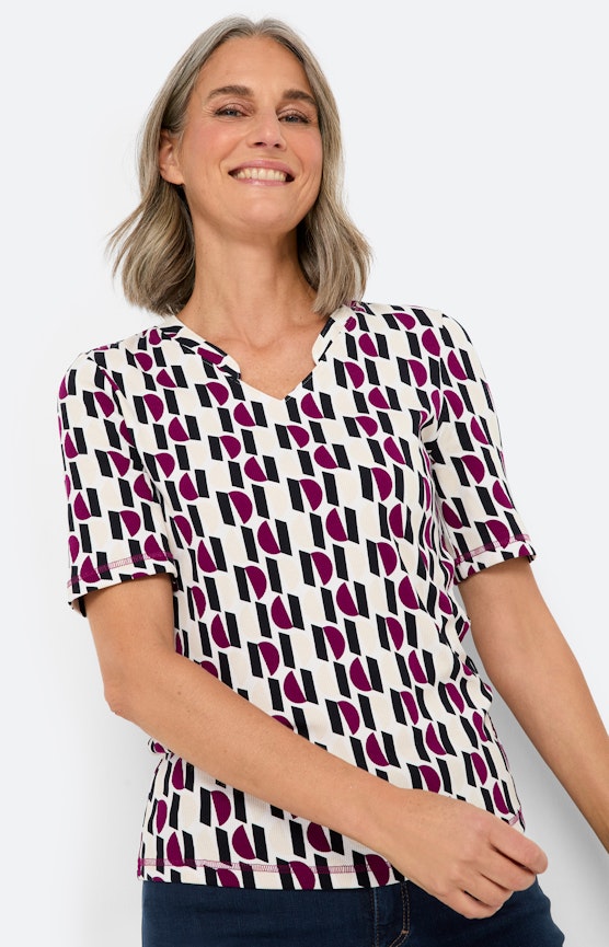 Geripptes Shirt mit Grafikmuster, weiß