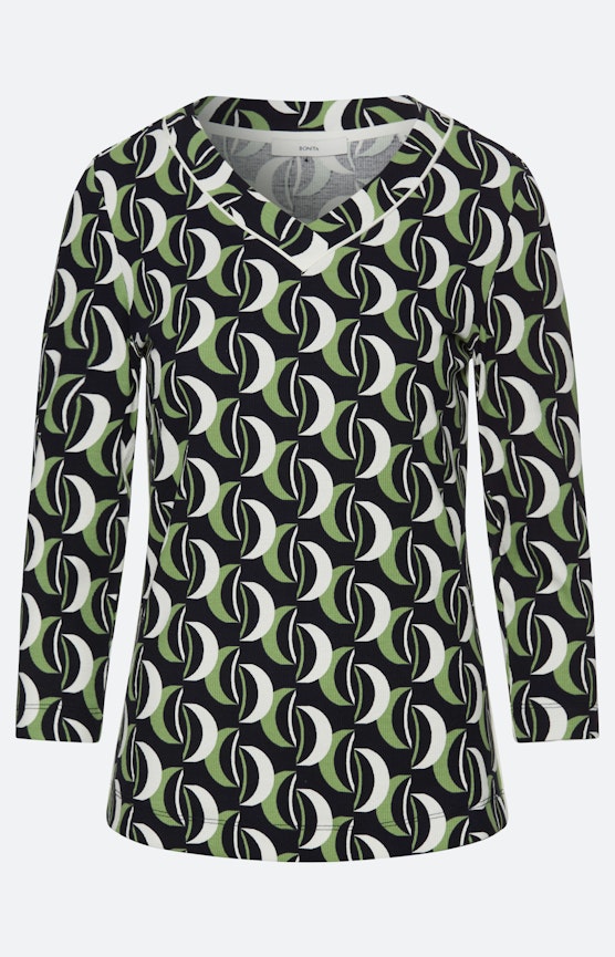 Shirt mit Mond-Print und 3/4-Arm, blau
