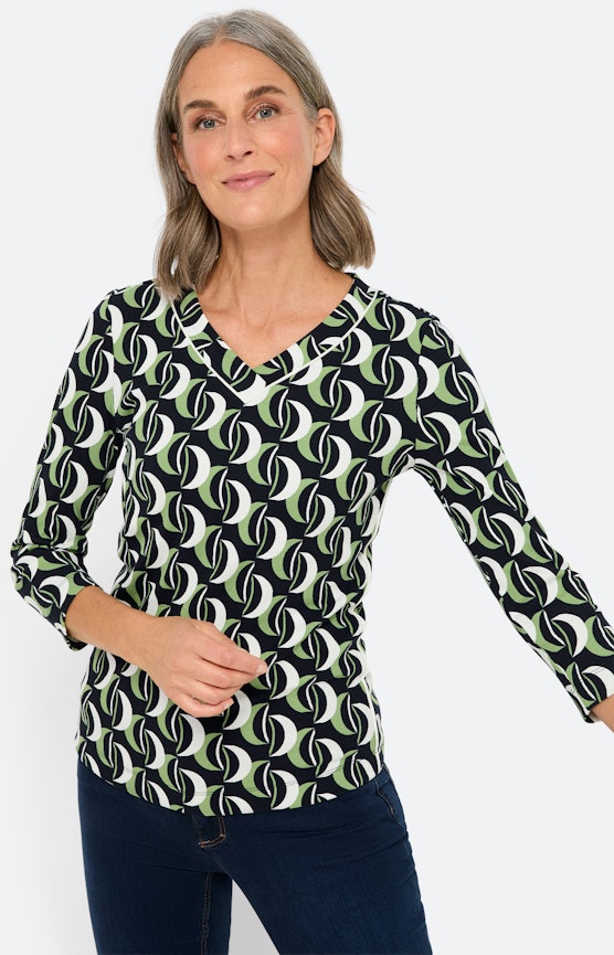 Shirt mit Mond-Print und 3/4-Arm, blau
