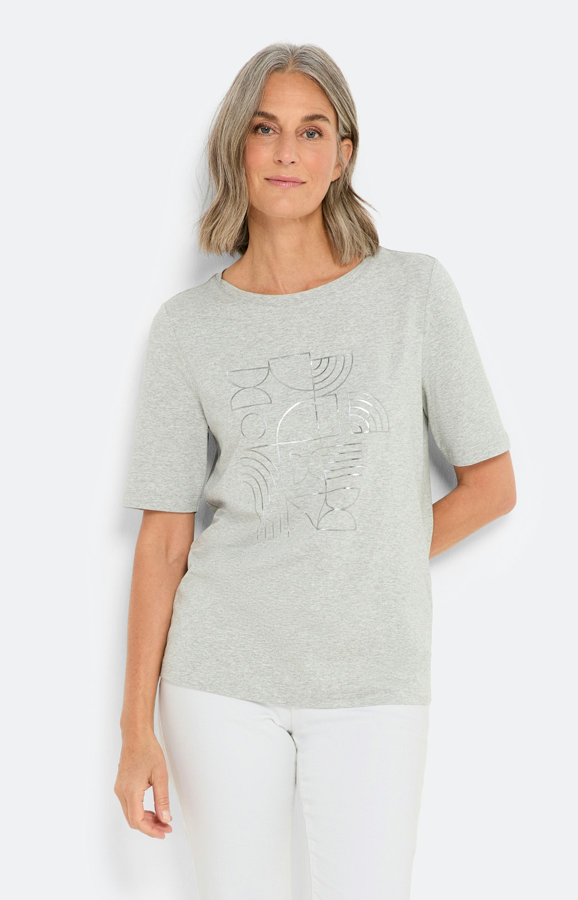 Gemêleerd shirt met frontprint, grijs