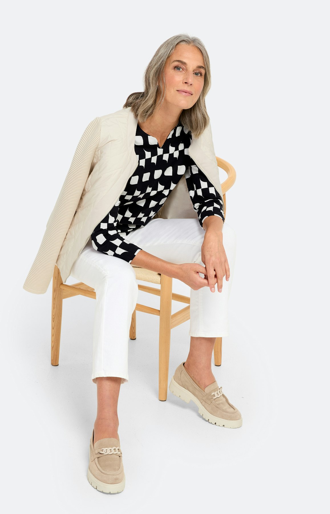 Shirt mit Print und 3/4-Arm, marine mint