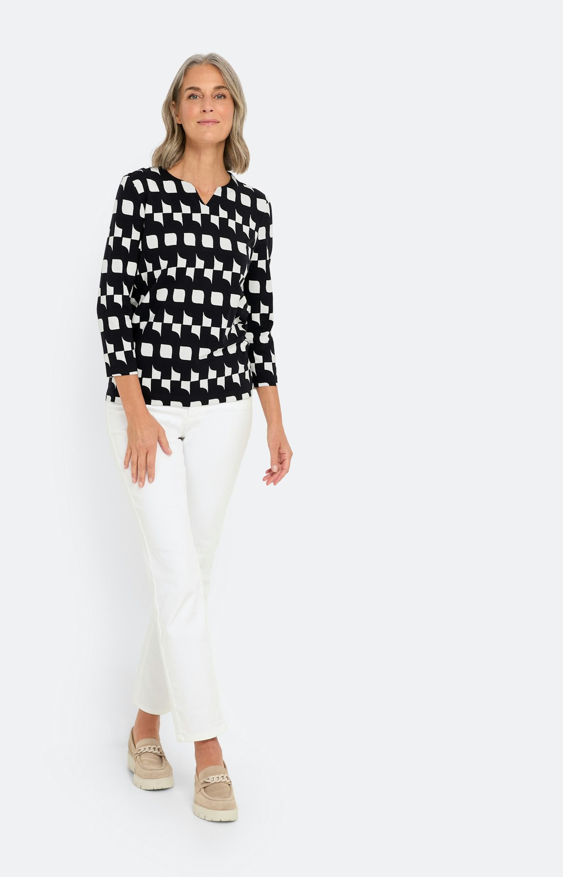 Shirt mit Print und 3/4-Arm, marine mint