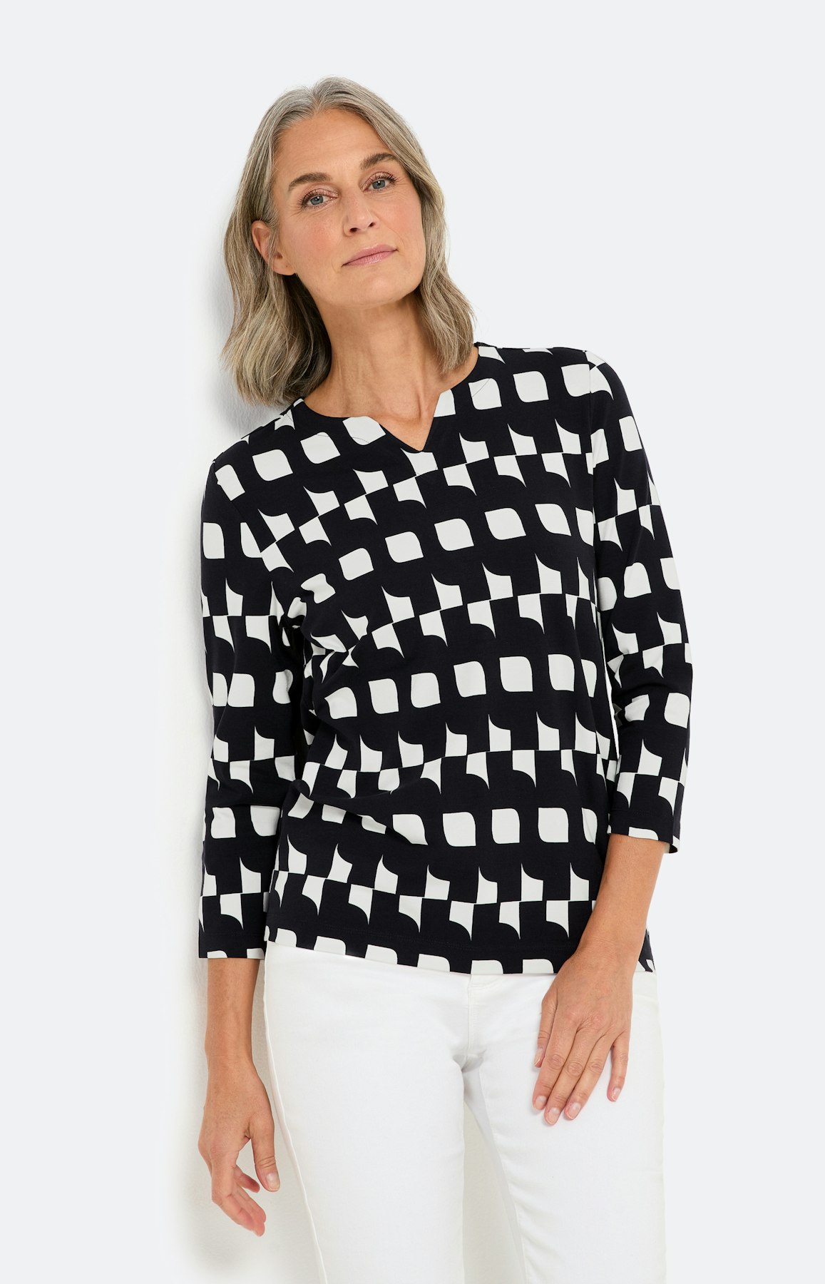 Shirt mit Print und 3/4-Arm, marine mint