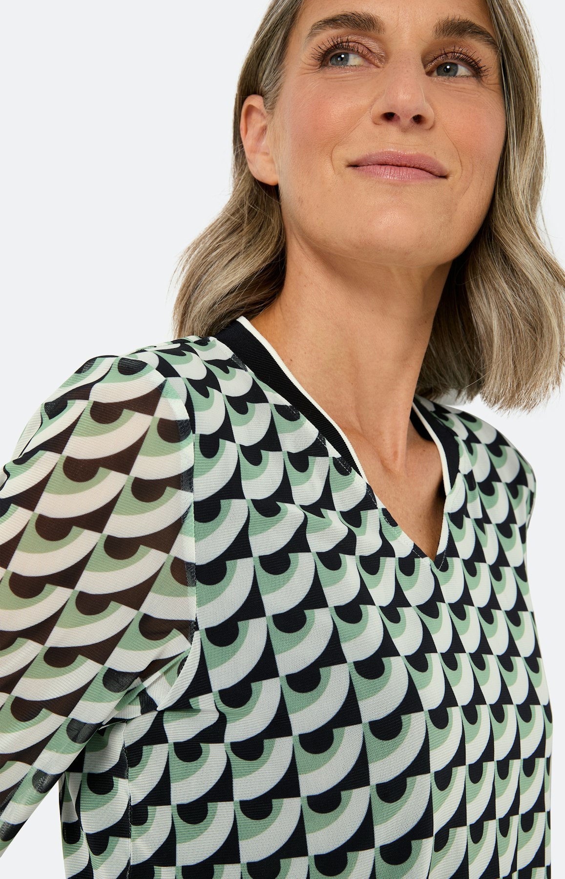 Mesh-shirt met dessin, blauw groen