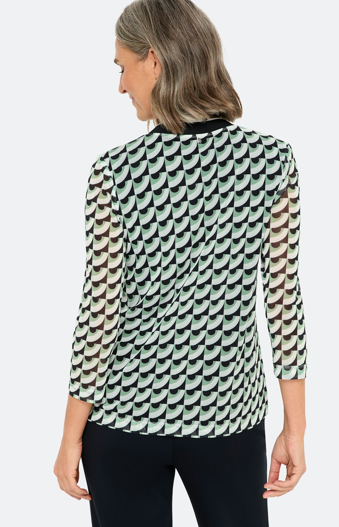 Mesh-shirt met dessin, blauw groen