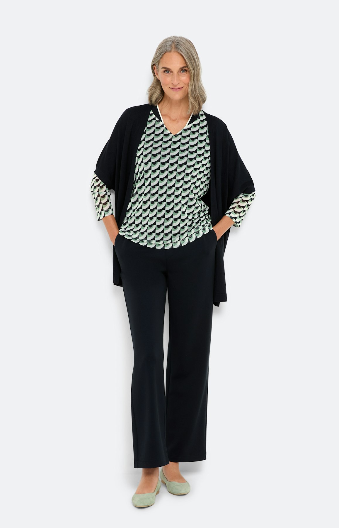 Mesh-shirt met dessin, blauw groen