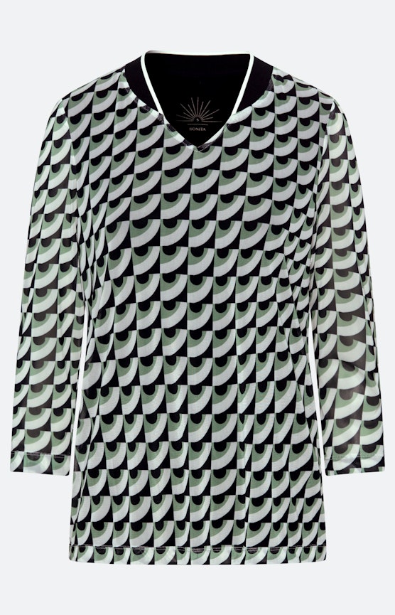 Mesh-shirt met dessin, blauw groen