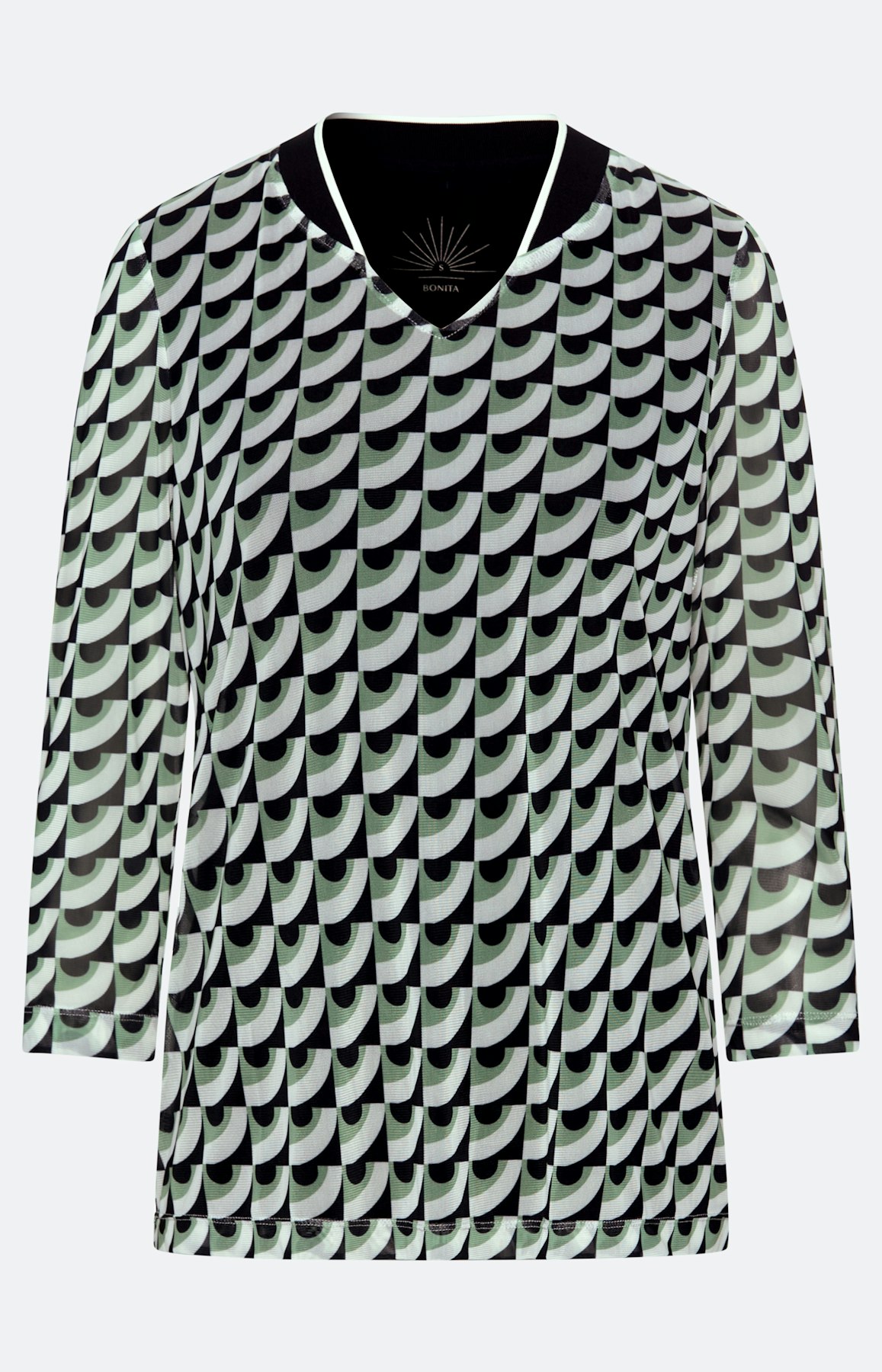 Mesh-shirt met dessin, blauw groen