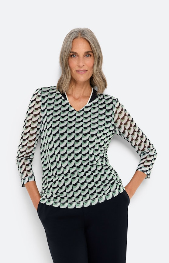 Mesh-shirt met dessin, blauw groen