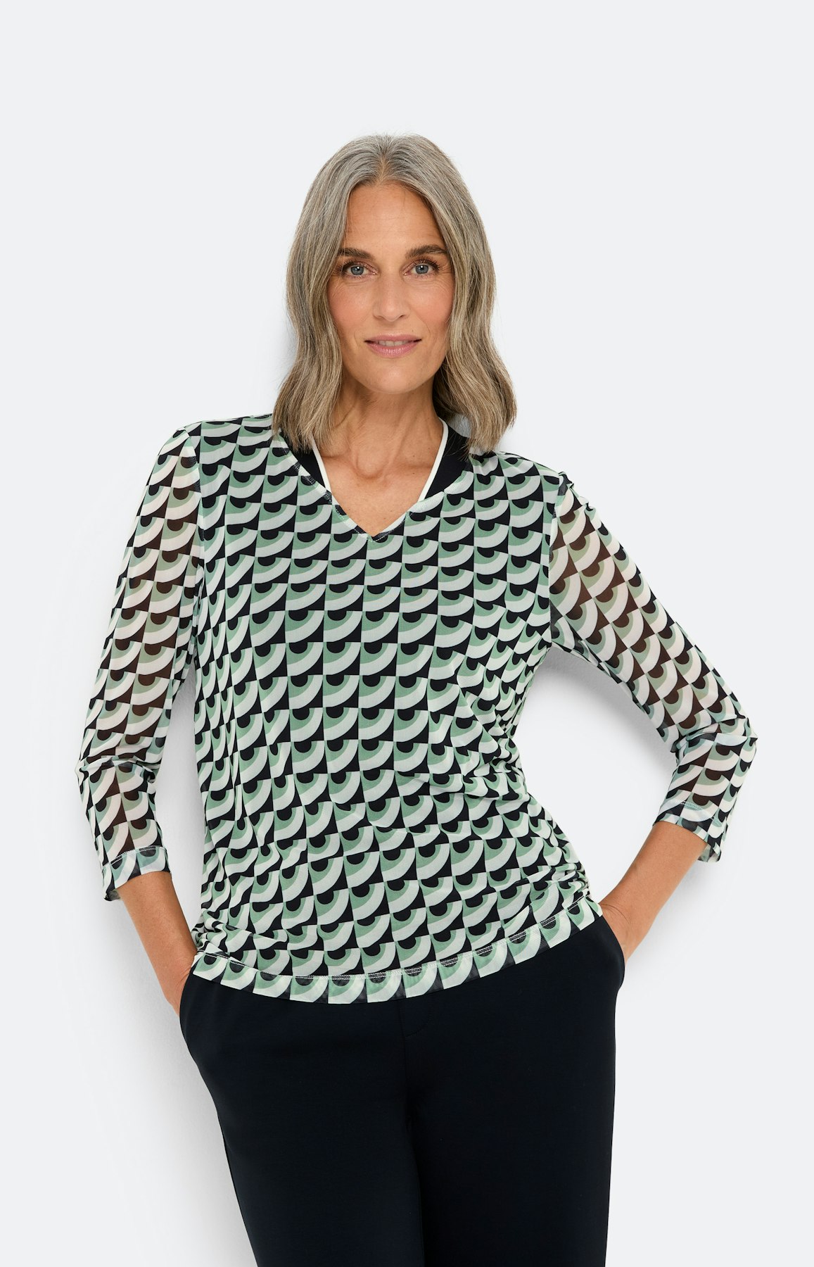 Mesh-shirt met dessin, blauw groen