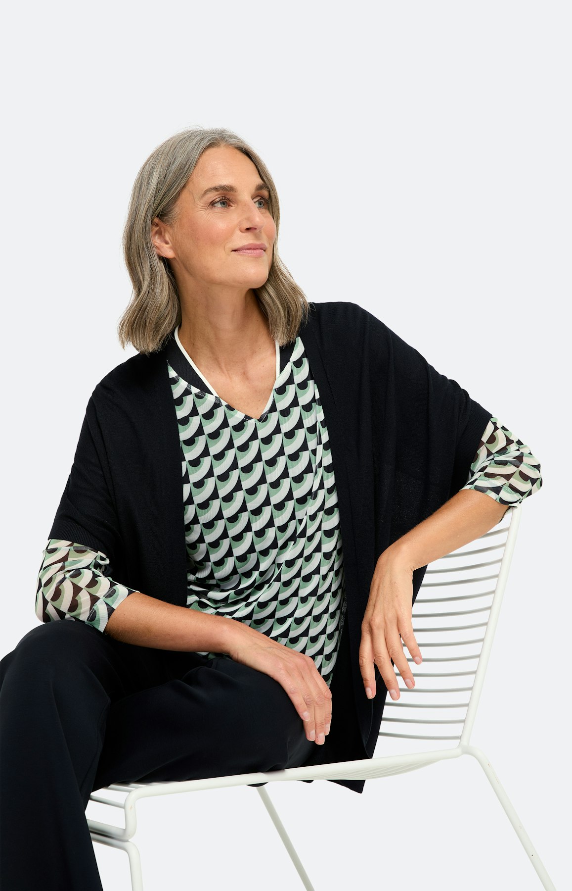 Mesh-shirt met dessin, blauw groen