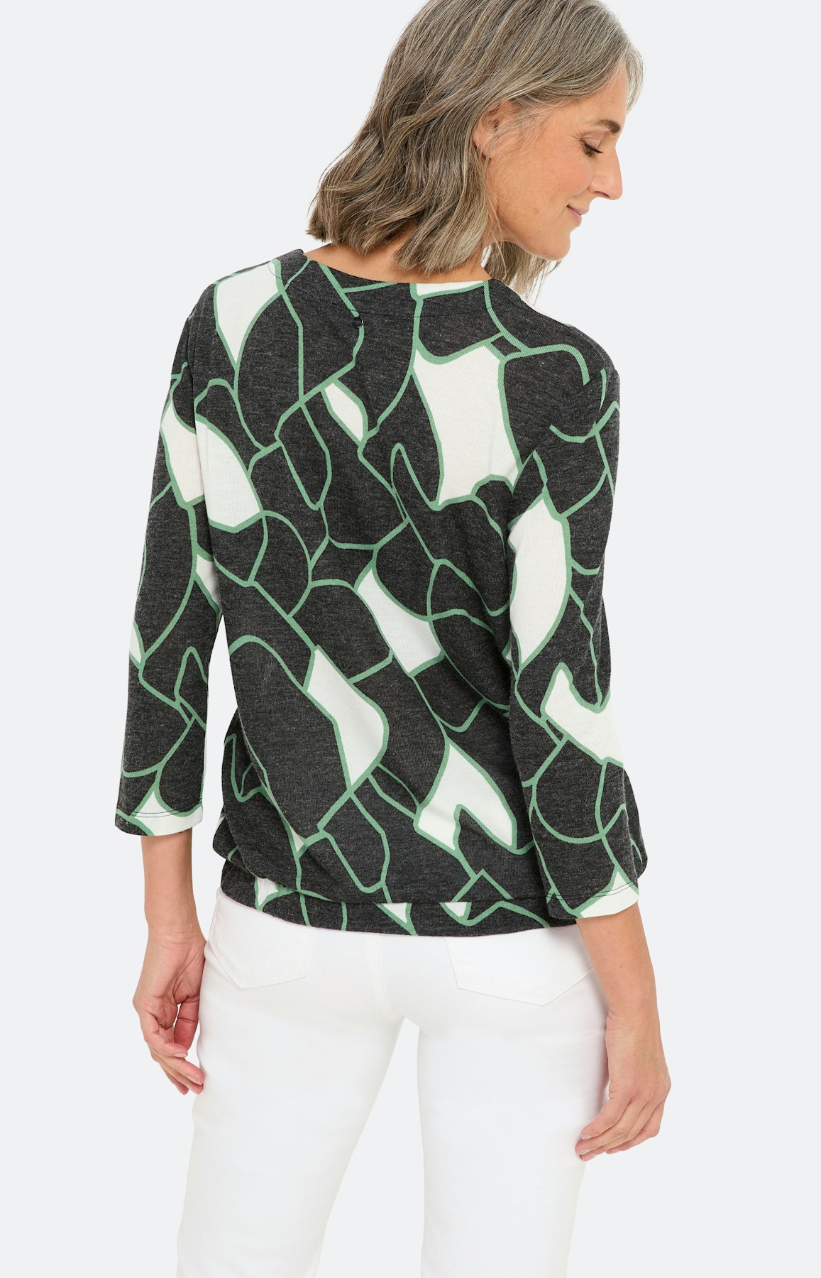 Shirt mit Elastiksaum und Print, grau