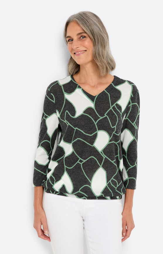 Shirt mit Elastiksaum und Print, grau