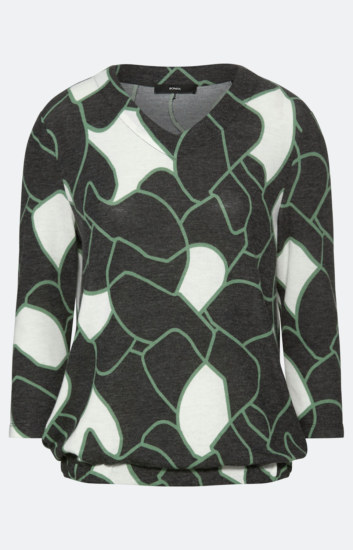 Shirt mit Elastiksaum und Print, grau