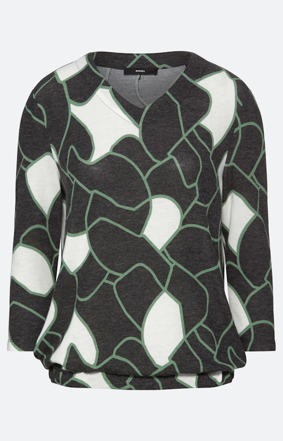 Shirt mit Elastiksaum und Print, grau