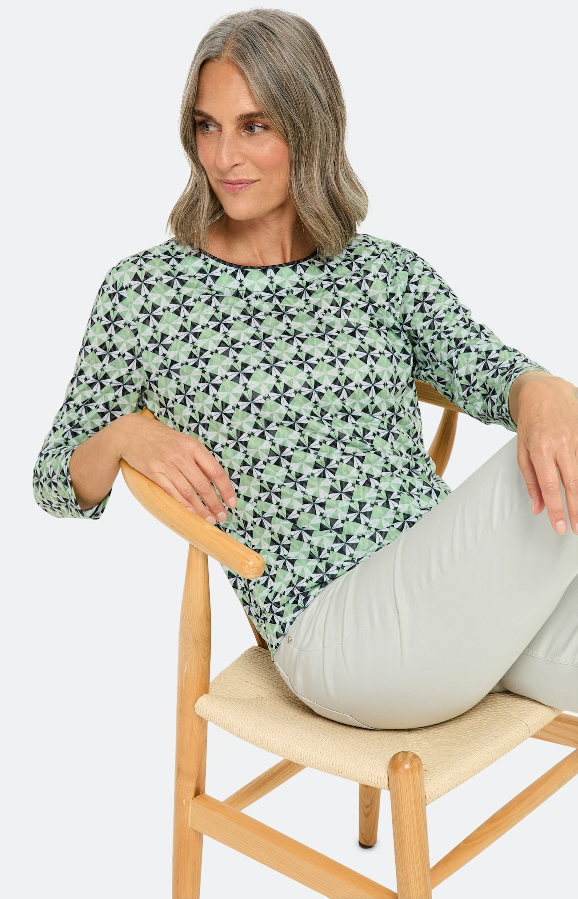 Shirt mit Knotendetail und Print, grün