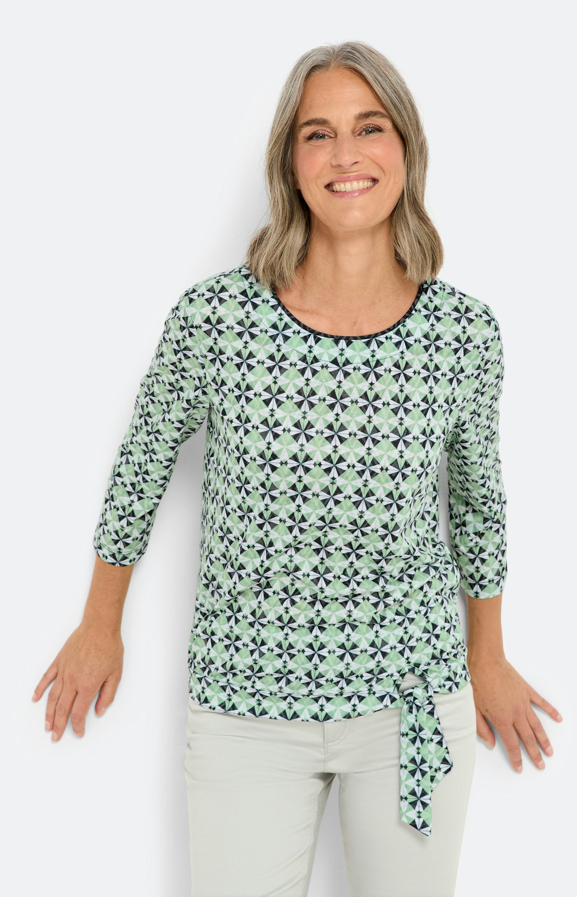 Shirt mit Knotendetail und Print, grün