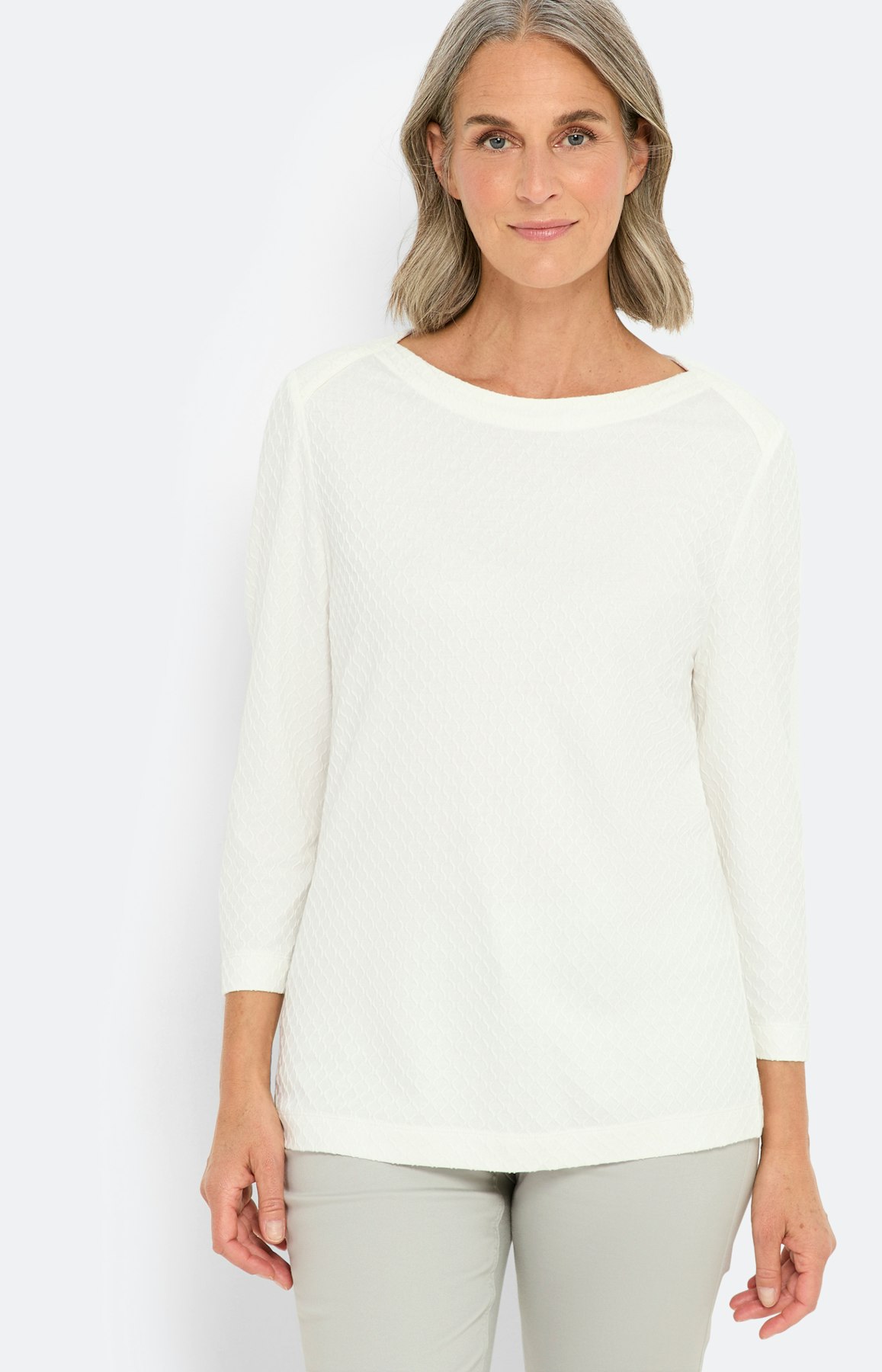 Weißes Shirt mit Struktur und 3/4-Arm