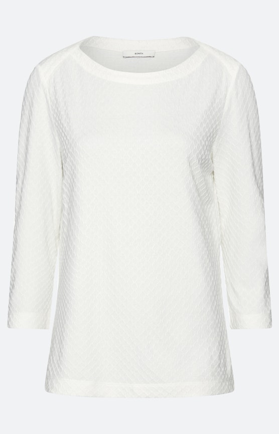 Weißes Shirt mit Struktur und 3/4-Arm