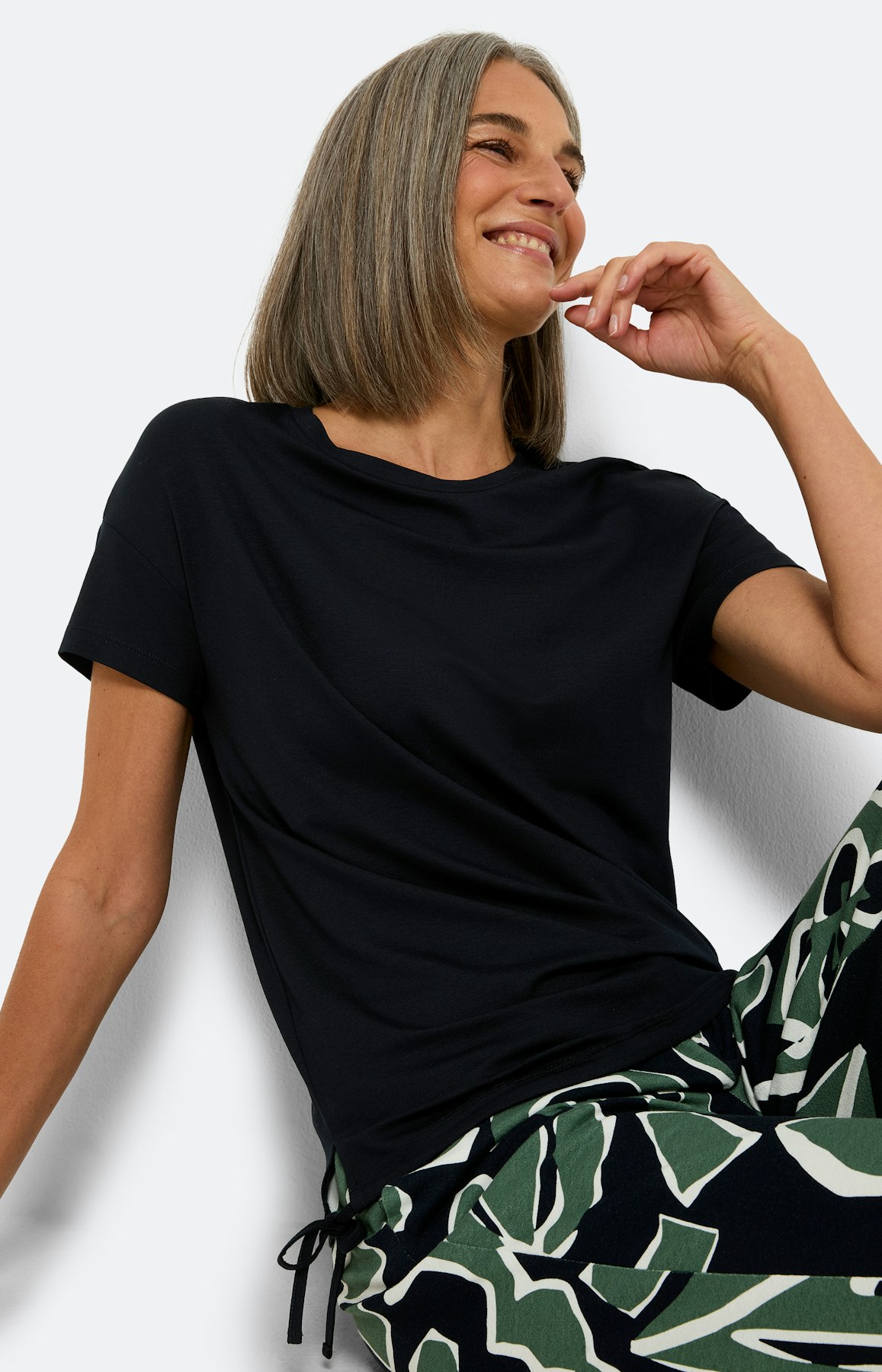 Shirt met tunnelkoord in de zoom, marine