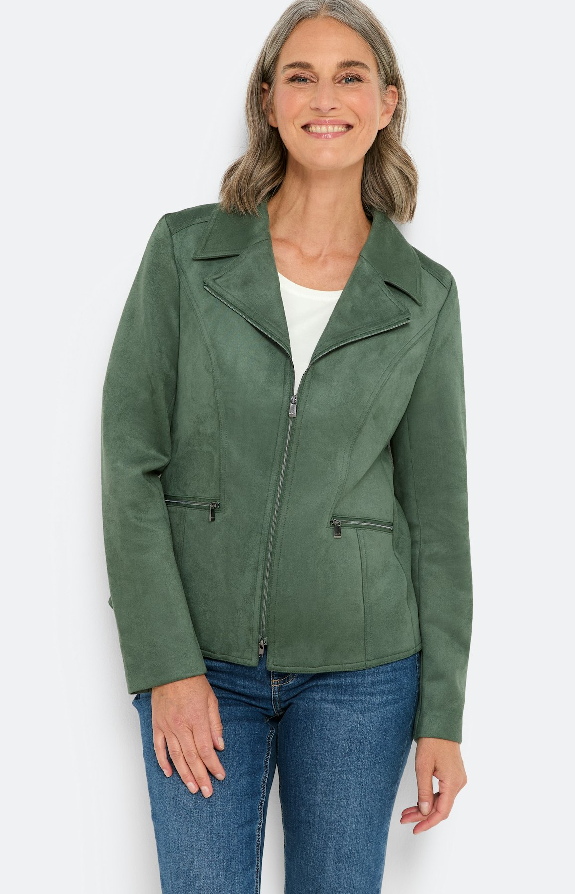 Moderne blazer met ritssluiting, groen