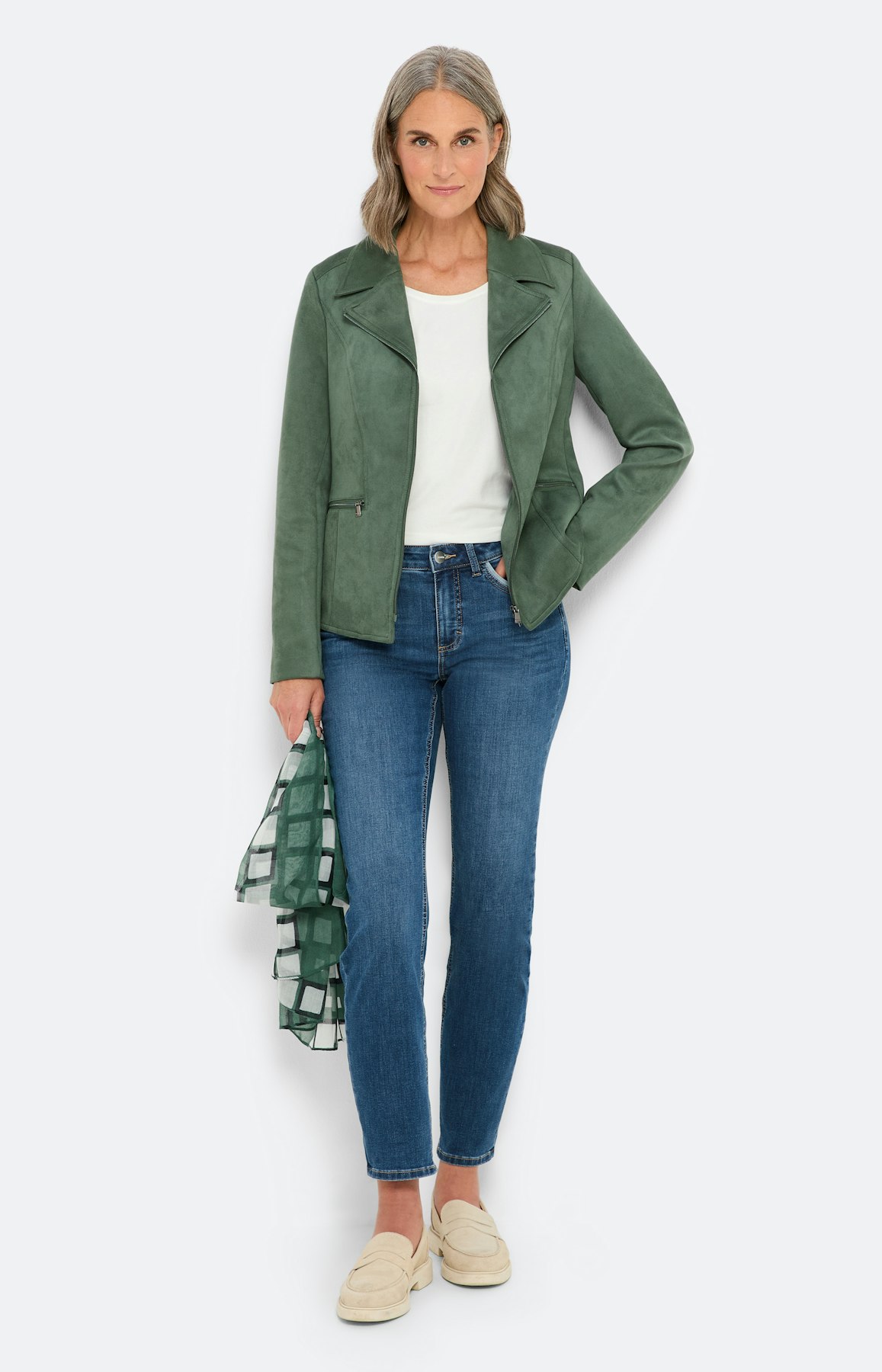 Moderne blazer met ritssluiting, groen