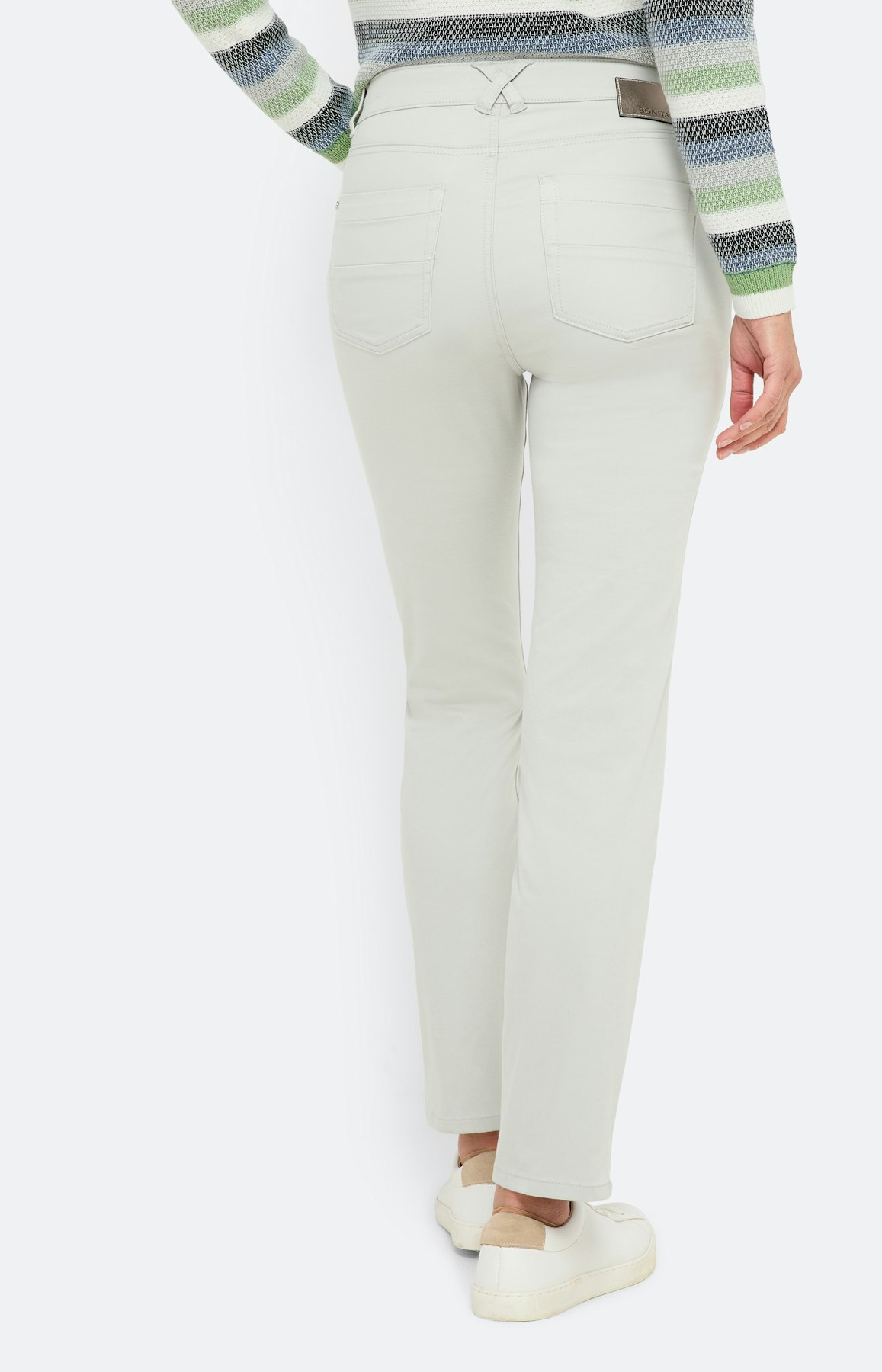 Broek van katoen-satijn, lichtgrijs