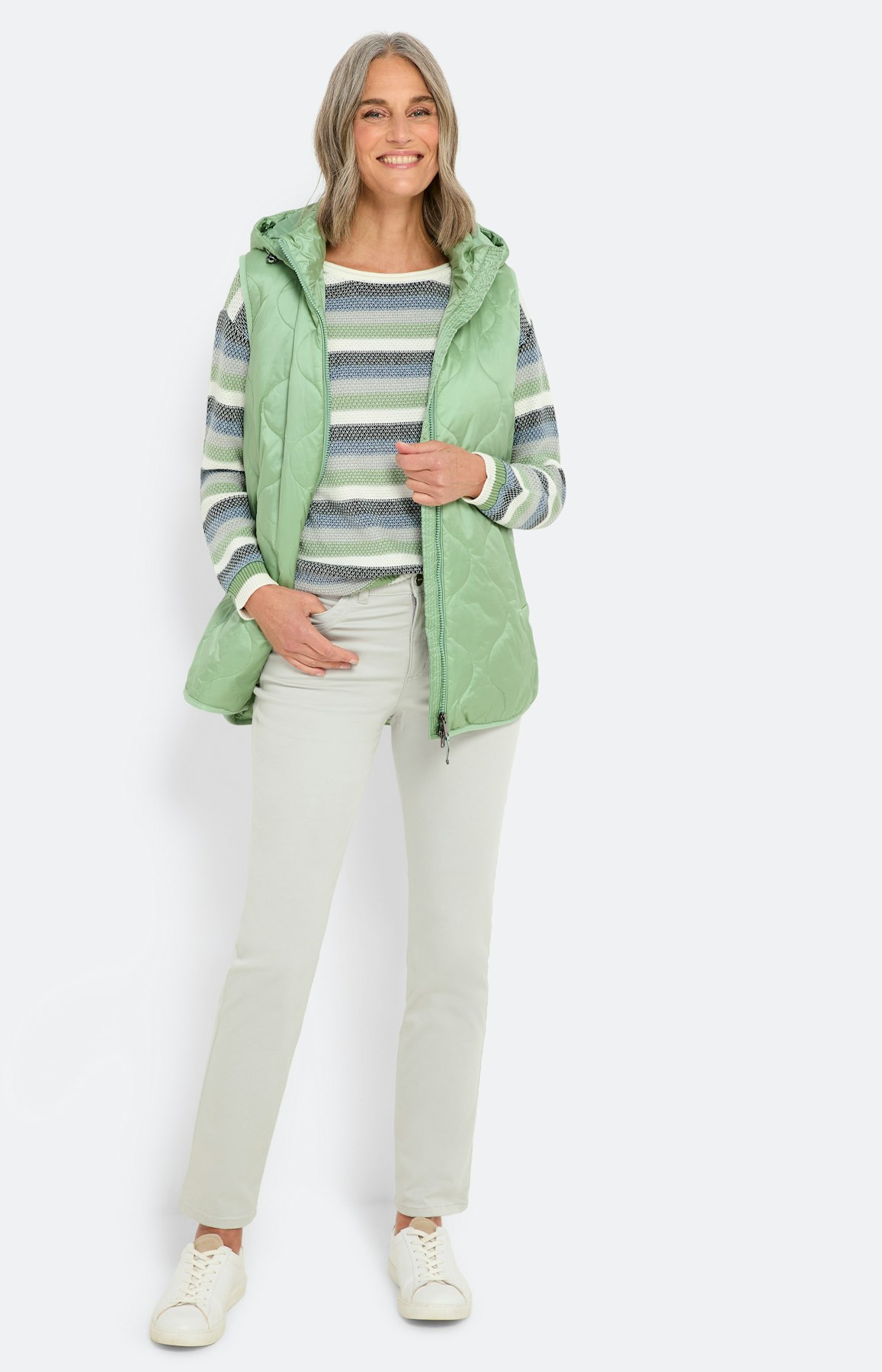 Broek van katoen-satijn, lichtgrijs