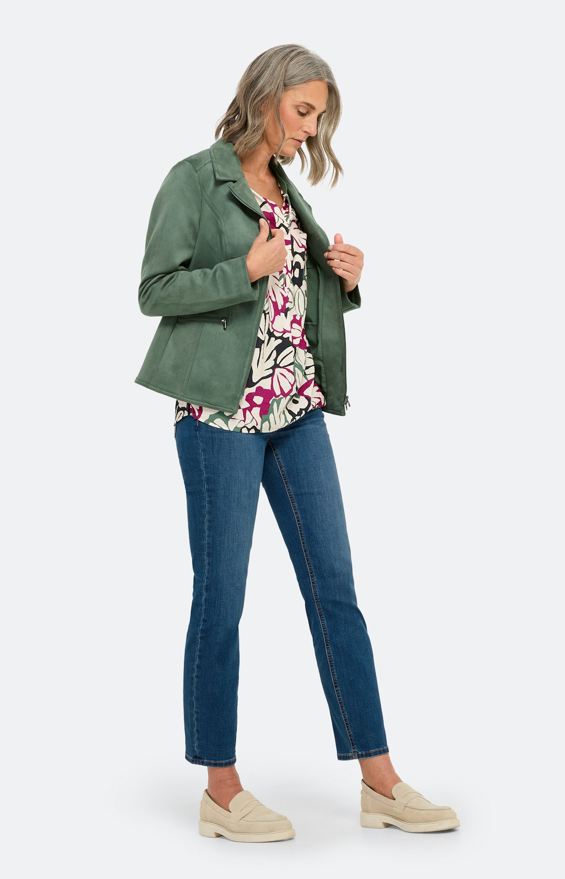 Botanisch gedessineerde blouse, bont