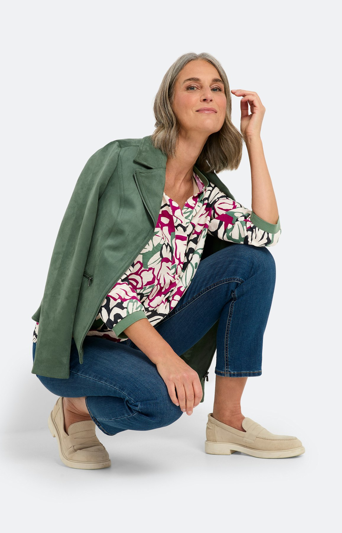 Botanisch gedessineerde blouse, bont
