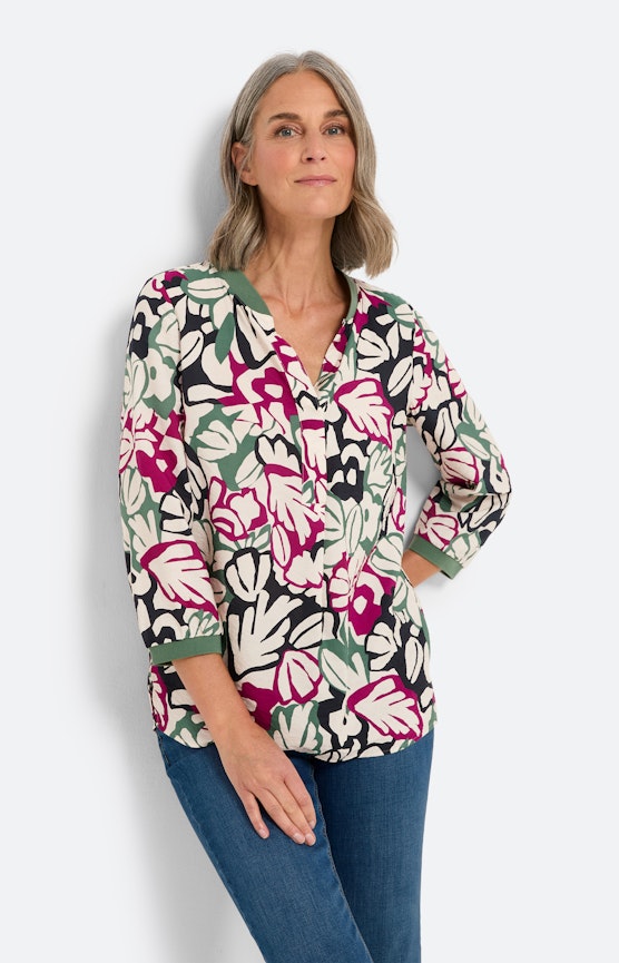 Botanisch gedessineerde blouse, bont
