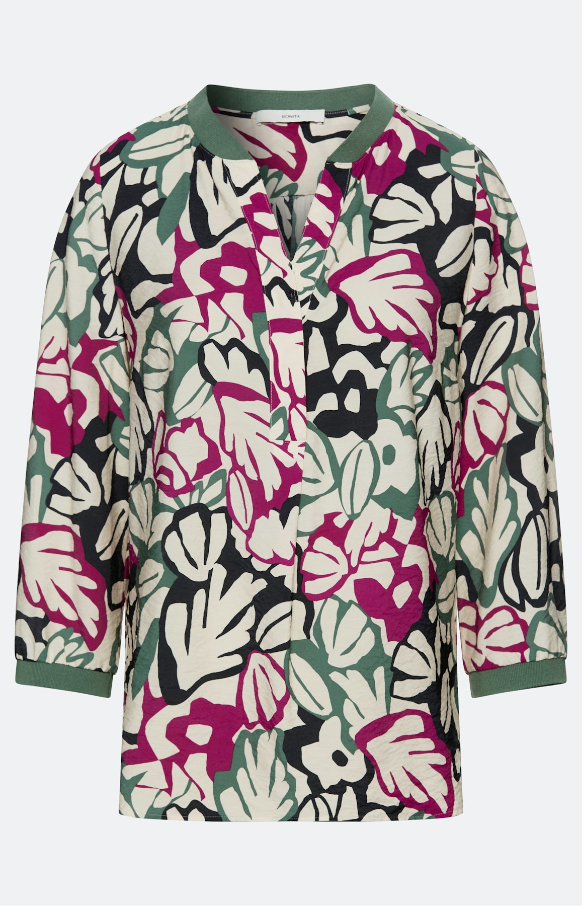 Botanisch gedessineerde blouse, bont