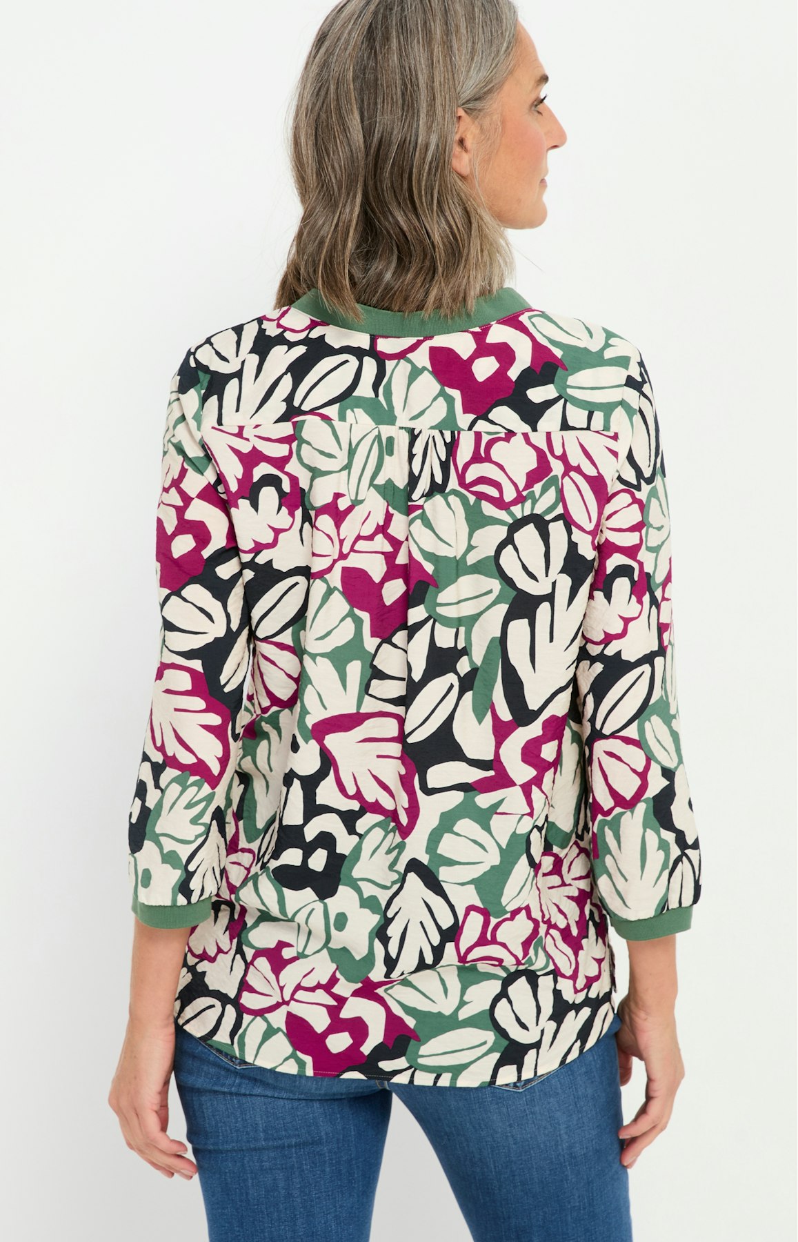 Botanisch gedessineerde blouse, bont
