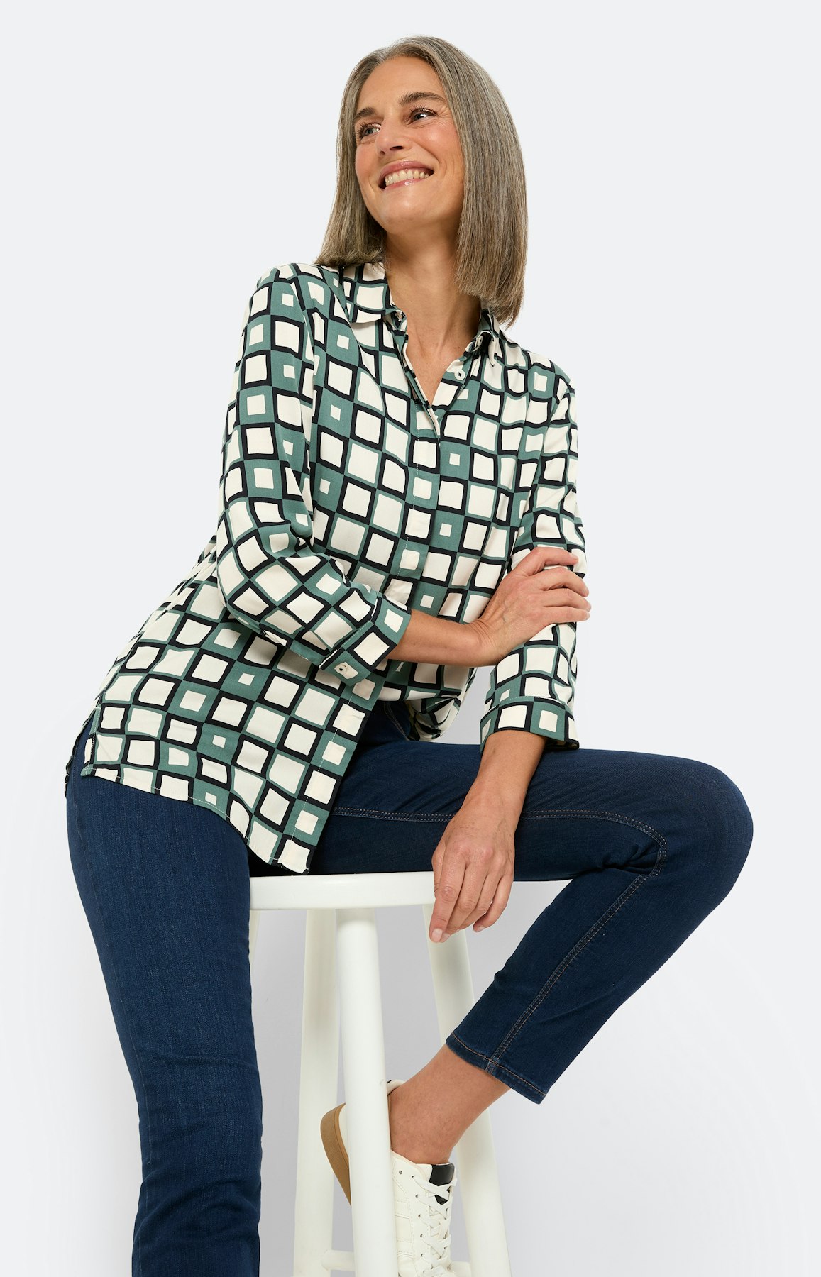 Geruite blouse met kraag, groen
