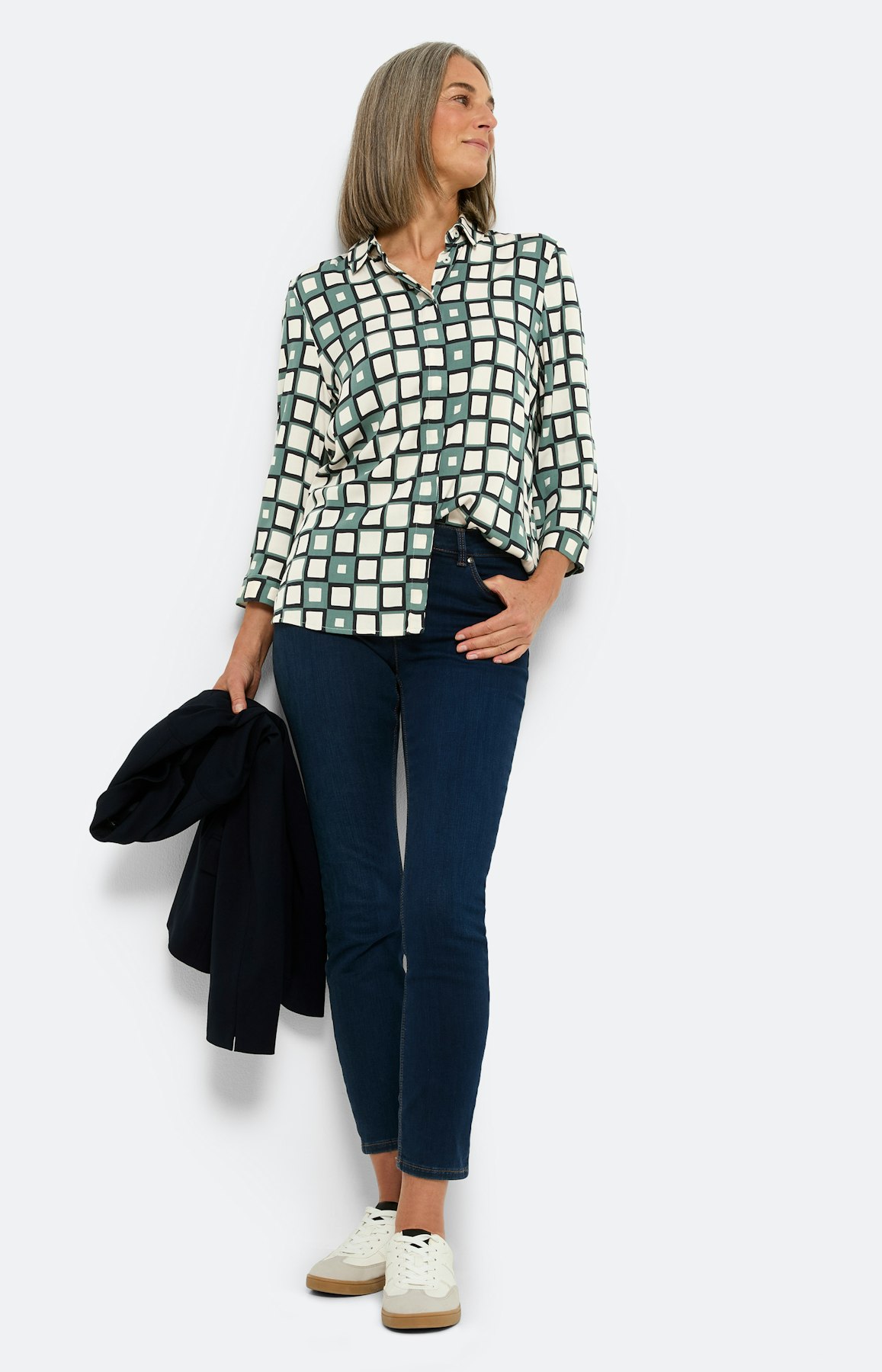 Geruite blouse met kraag, groen
