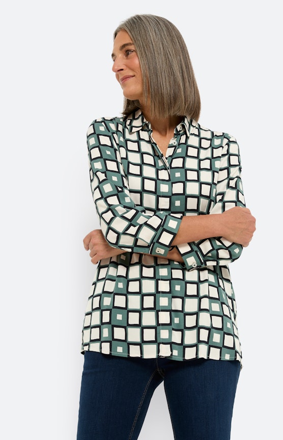 Karierte Bluse mit Kragen, grün