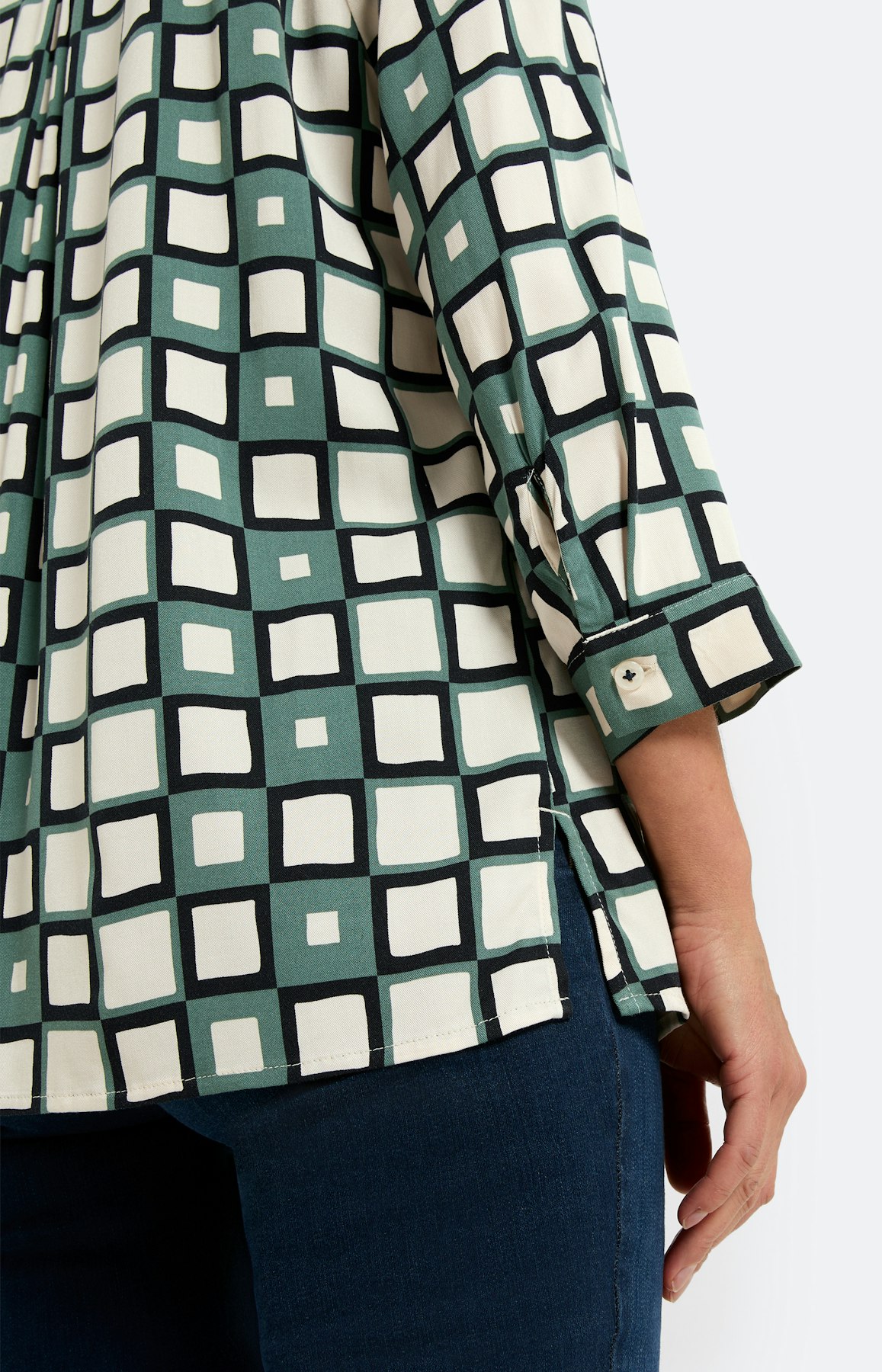 Geruite blouse met kraag, groen