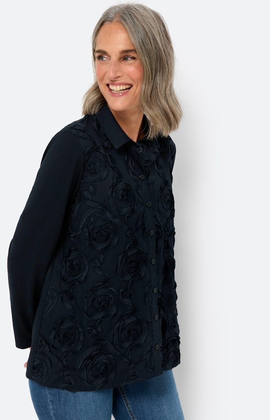 Blouse met borduursel, marine