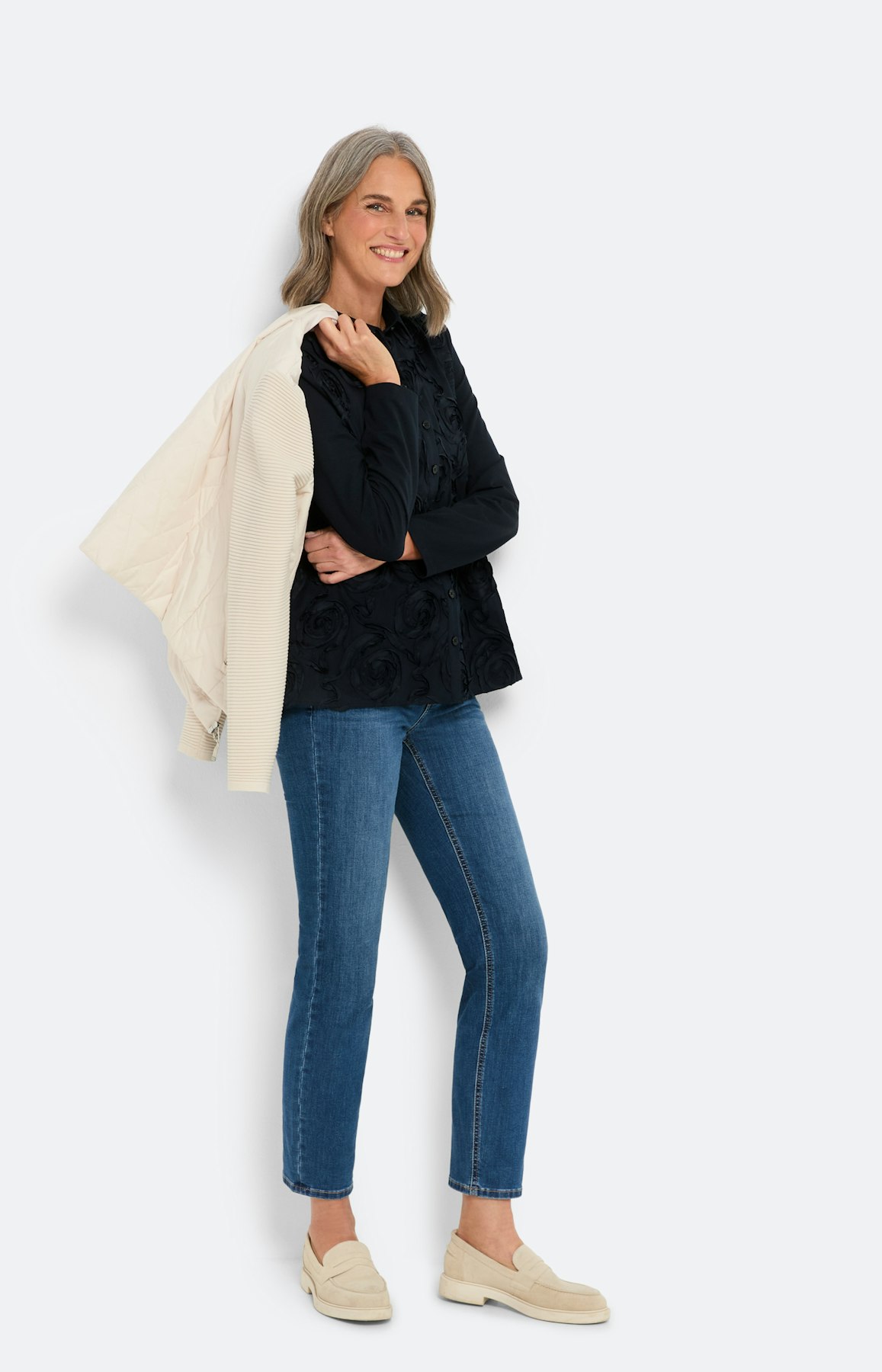 Blouse met borduursel, marine