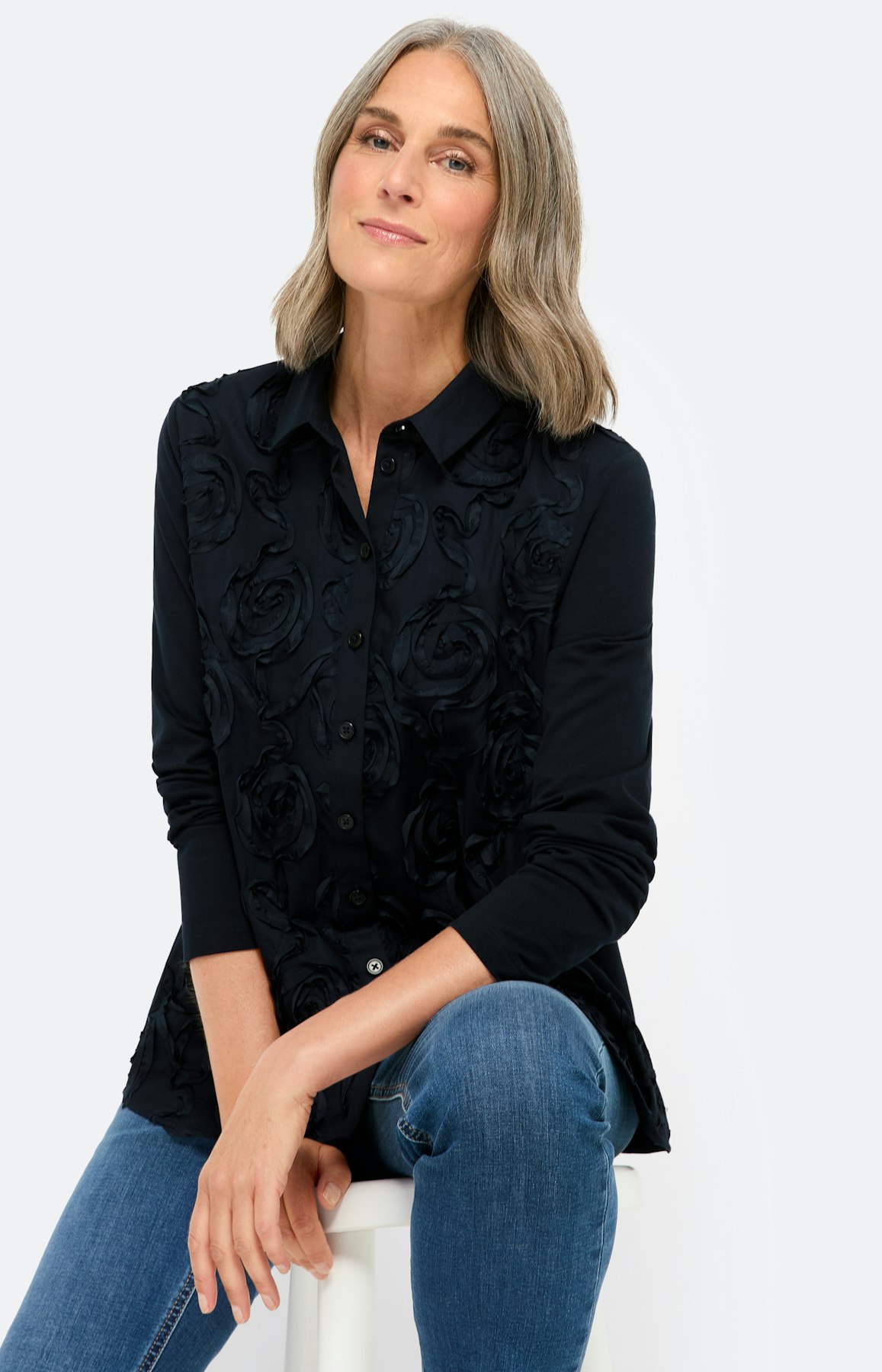 Blouse met borduursel, marine