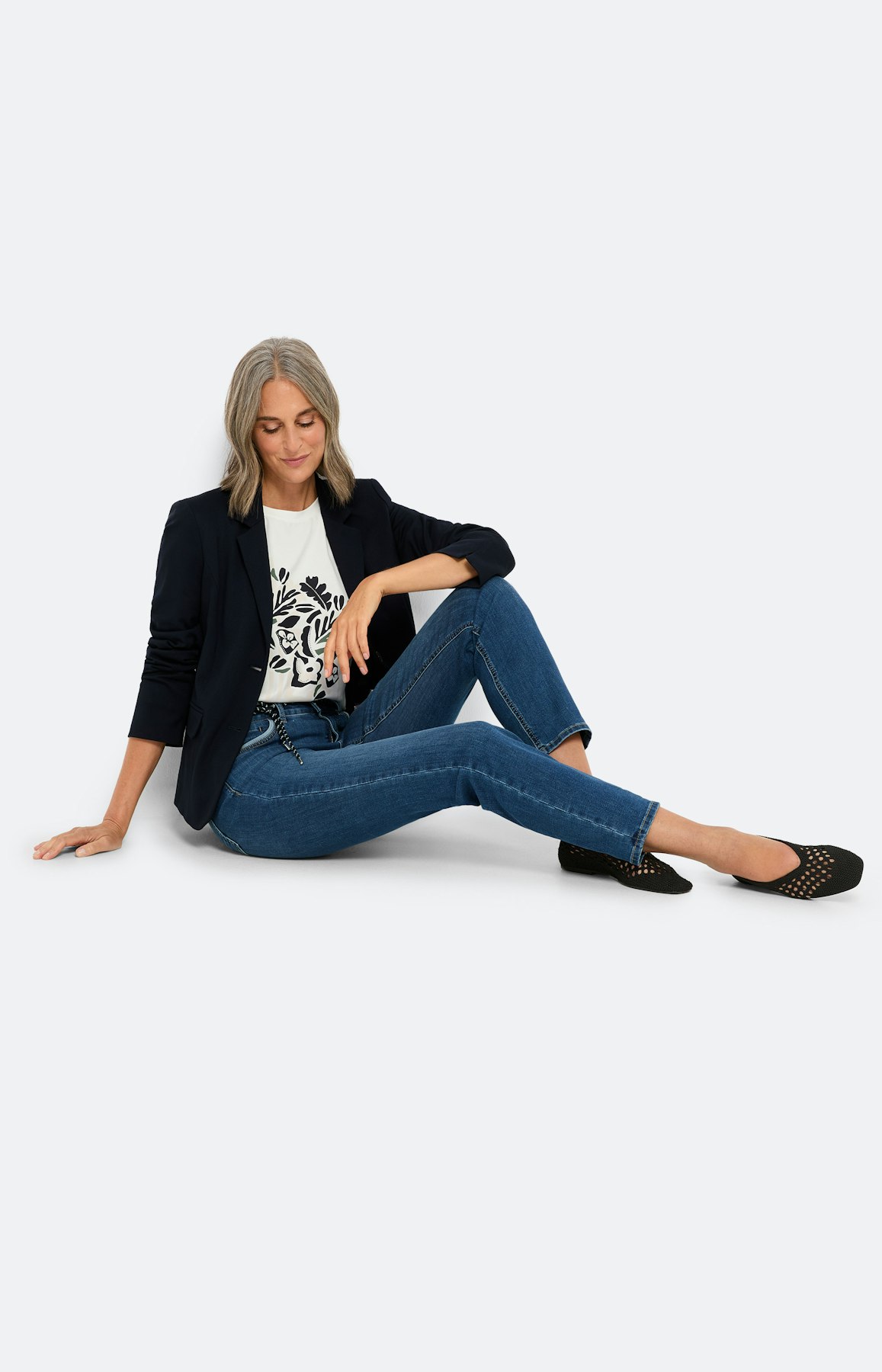 Blauwe regular-jeans, bindstrik, 30 inch