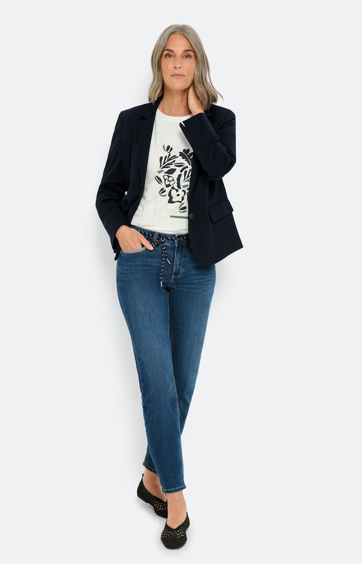 Blauwe regular-jeans, bindstrik, 30 inch