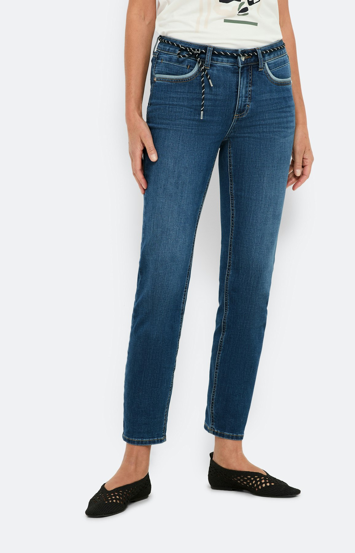 Blauwe regular-jeans, bindstrik, 30 inch